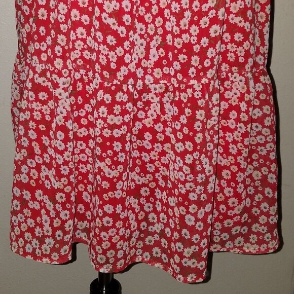 NWOT BaeVely Red Floral Spaghetti Strap Tunic? Mini Dress? Lined Size Medium - Picture 7 of 11
